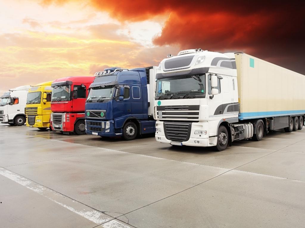En la imagen se ven varios camiones de carga parqueados
