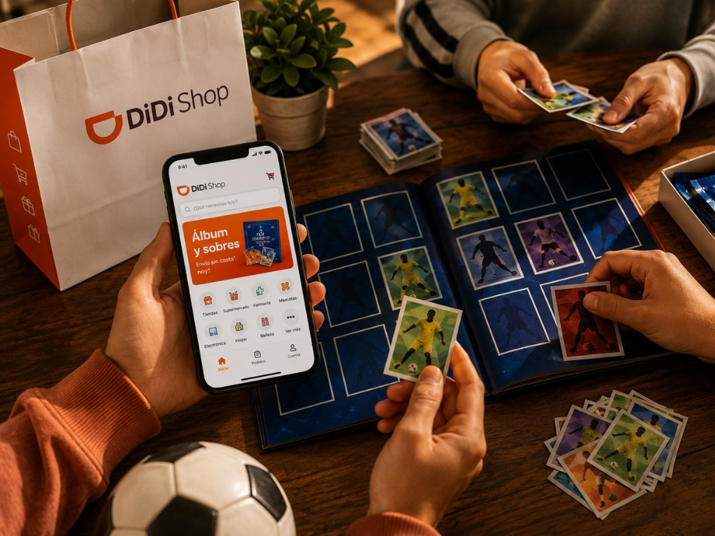 Foto: Didi. Complete el álbum de fútbol 2026 sin salir de casa. DiDi Shop y OXXO ofrecen envíos sin costo en álbumes y sobres.