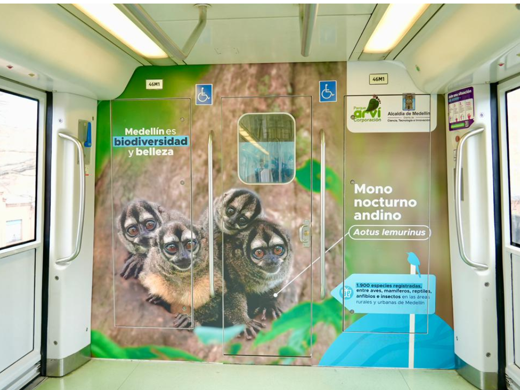 Foto: Metro. La Secretaría de Medio Ambiente y el Parque Arví lanzan la campaña 'Trenes de la Biodiversidad' en el Metro de Medellín.