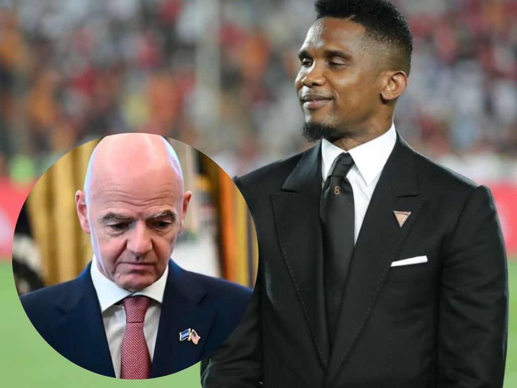 Foto: Cortesía. Samuel Eto’o respaldó al presidente de la FIFA, Gianni Infantino, frente a la crisis del plan FFE y pidió reconsiderar el proyecto tras las elecciones de 2027.